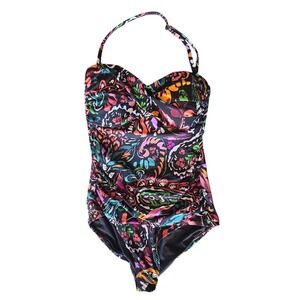 Ann Cole 1 Piece Swimsuit M Womens Multicolor Geometric Print Beach Lake